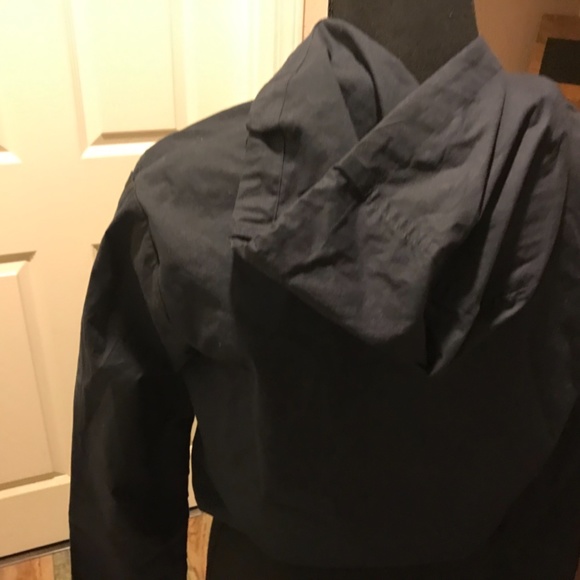 Express Navy Blue With Hood Light Weight Front Zipper Lined Jacket Size: 10 (M) - Picture 10 of 11